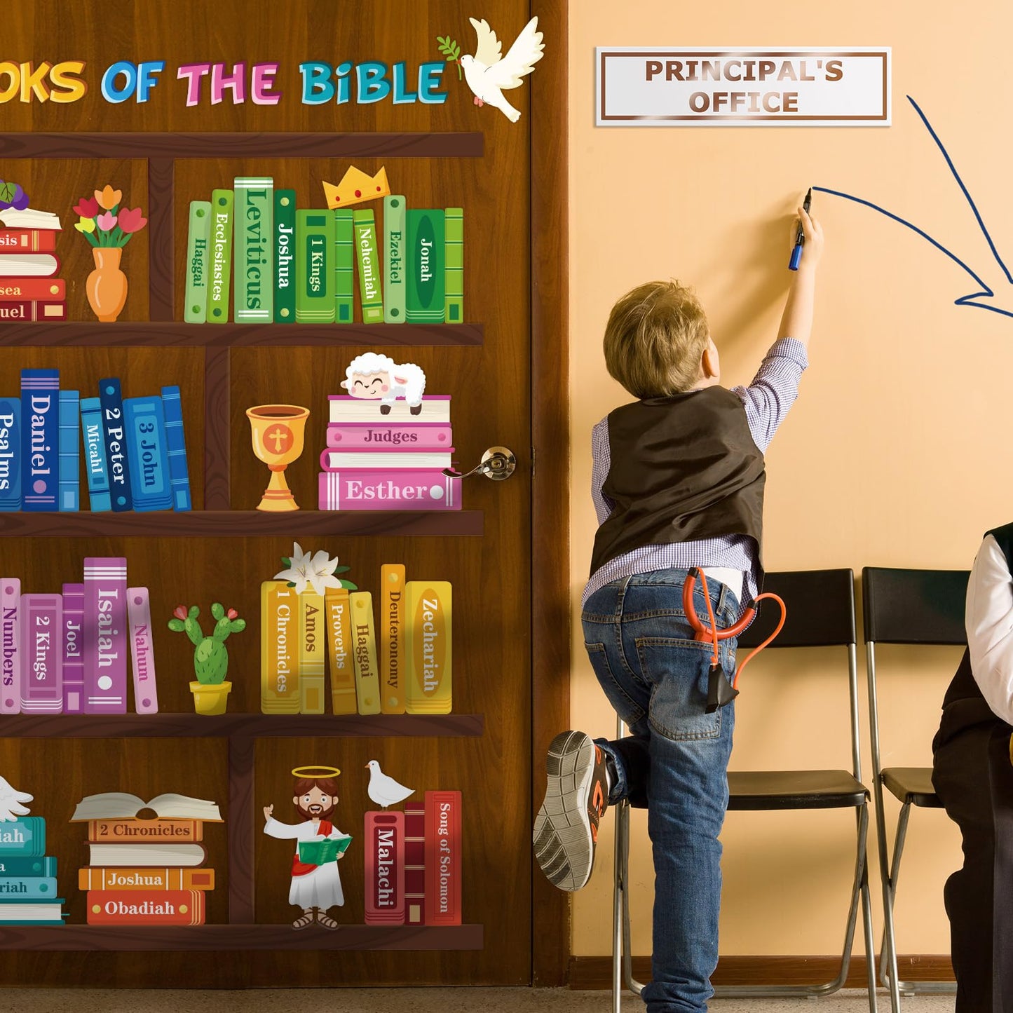 Christian Books of the Bible Wall Decals Peel and Stick, Educational Bible Learning Chart Stickers for Sunday School Classroom, Church Bulletin Board and Religious Teaching Decor