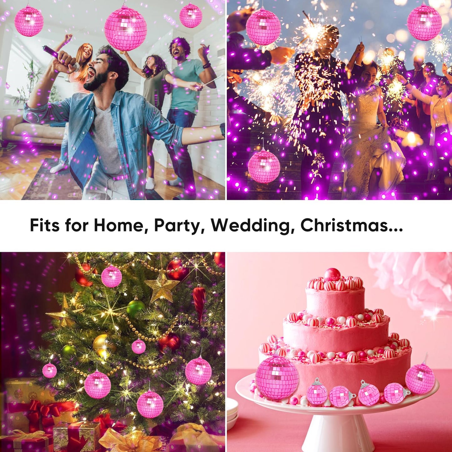 Mini Pink Disco Ball Ornaments: 60 Pack Small Disco Balls Pink Disco Party Decorations for Christmas Tree Cake Room Cake Room Birthday