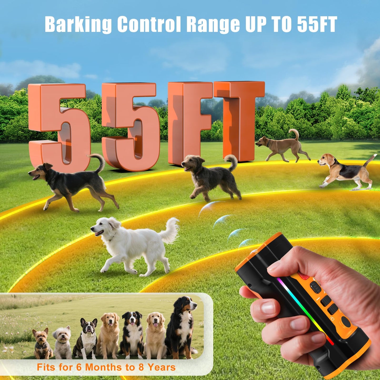 Chwwen Dog Bark Deterrent Devices 2025 Release Anti Barking Device for Dogs Barking Silencer in 55FT Indoor Outdoor 3X Head Anti Bark Device with Flashlight &Party Flashlight Portable Training Tool