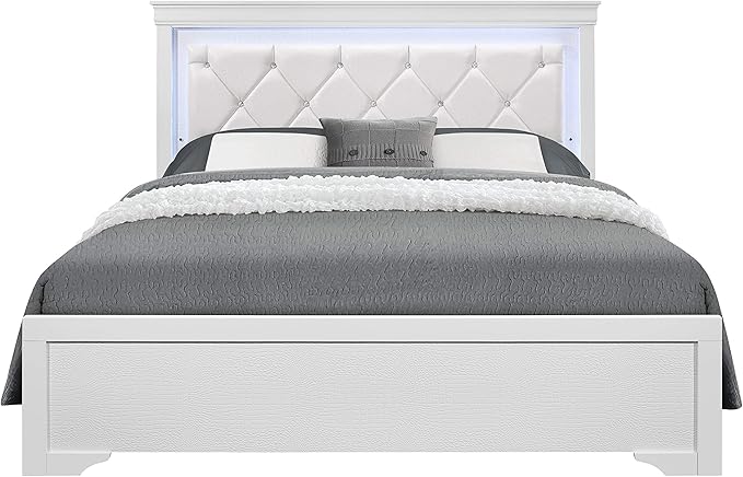 Overstock Global Furniture USA Pompei Metallic White Queen Bed w/LED Light