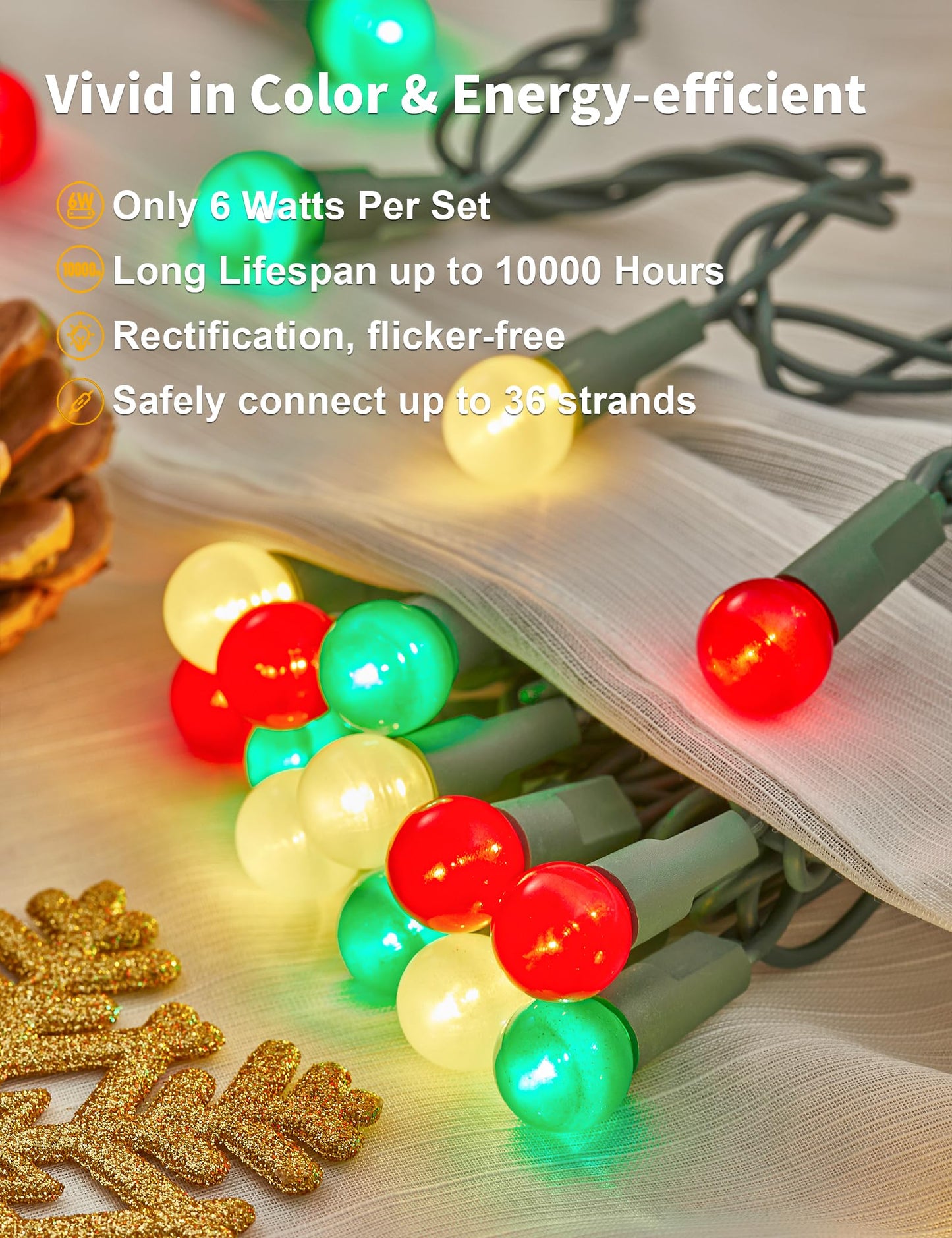 BOHON Christmas Lights Outdoor 24FT 70 LED G15 Red White and Green Globe String Lights Plug in with Pastel Bulb Green Wire for Indoor Patio Xmas Tree Garland Wreath Decor, Waterproof
