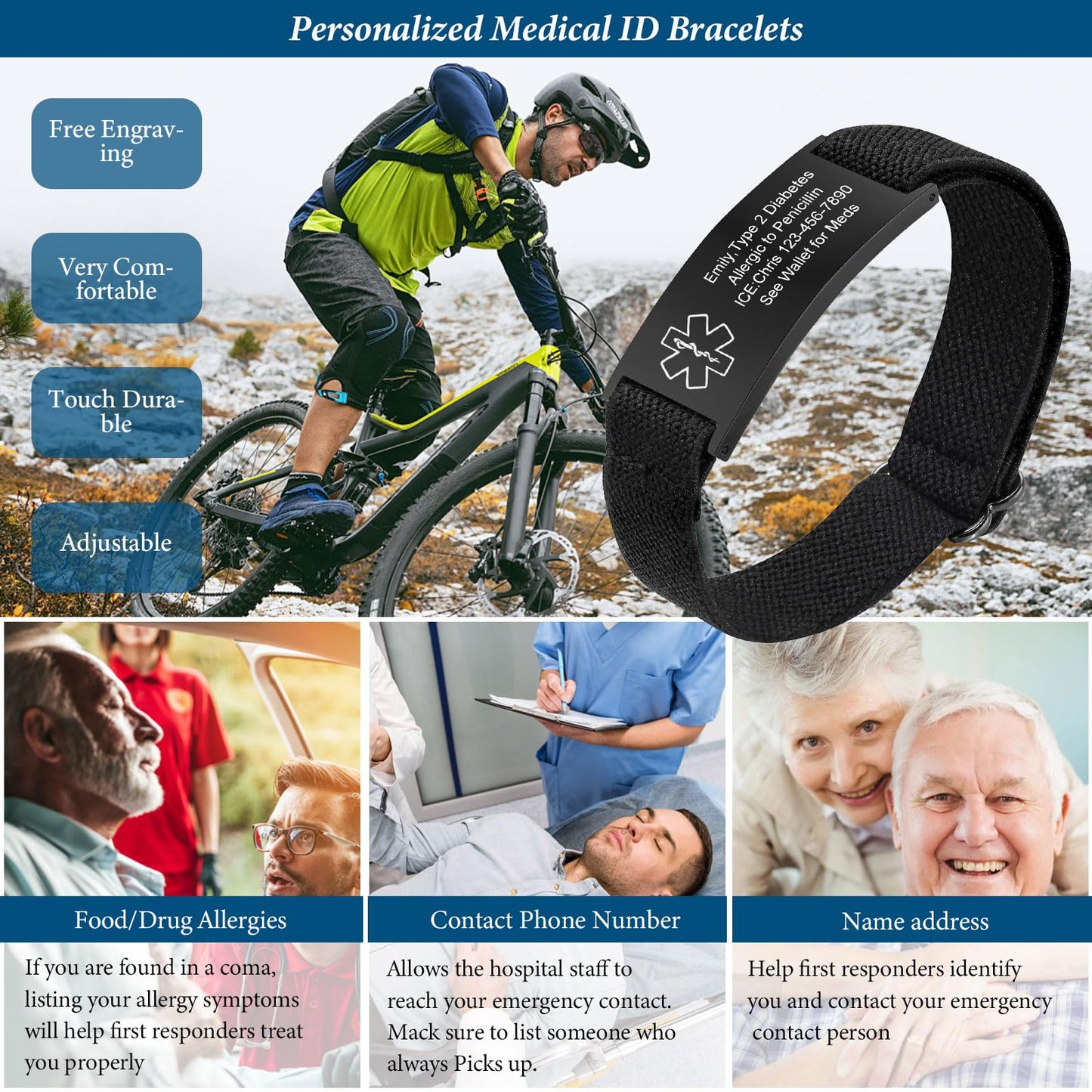 VNOX Medical Alert Id Bracelet for Men, Diabetes on Insulin Medical Alert Bracelets for Men Patients Stainless Steel Emergency Bracelets Wristband,Personalized Mens Life Health Alert Bracelet