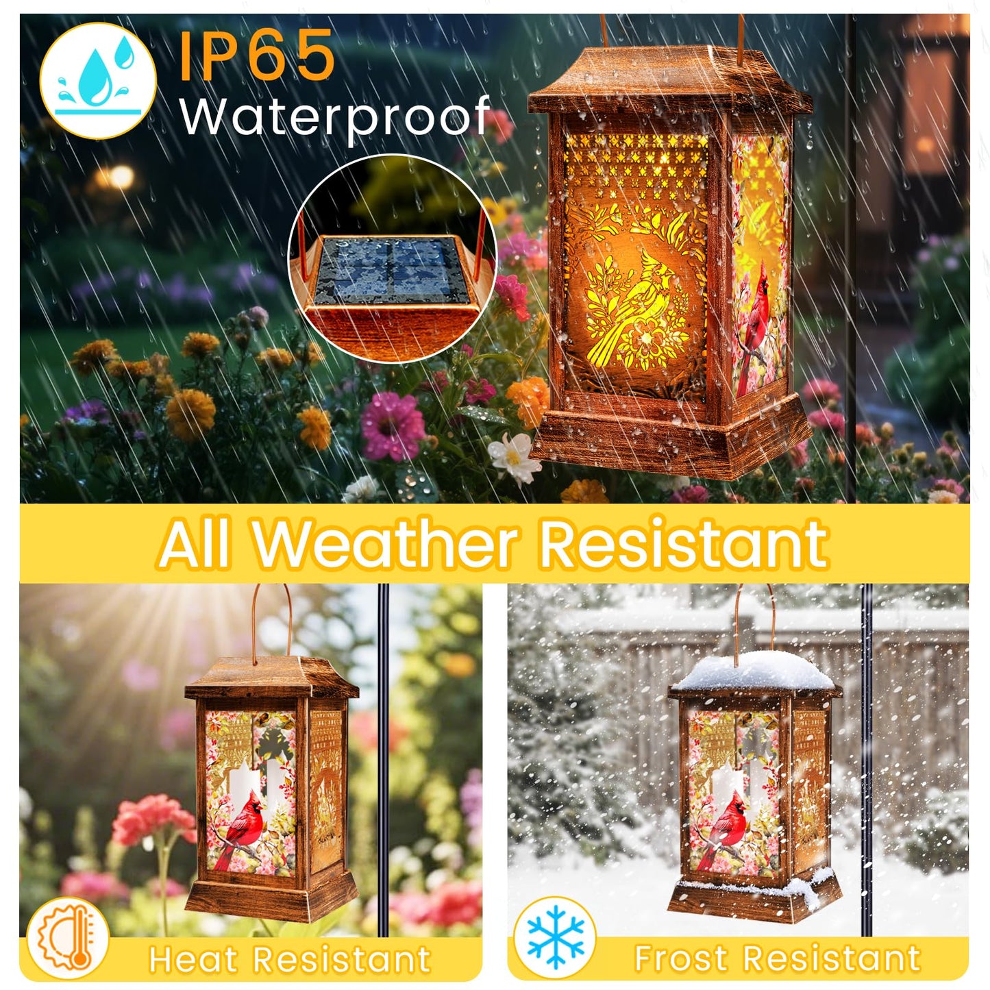 Cardinal Solar Lanterns Outdoor Hanging Lanterns, Metal Glass Garden Decor Solar Lights, Gifts for Women Mom Birthday Grandma Mothers Day, Waterproof Decorative Lantern for Outside Patio Yard