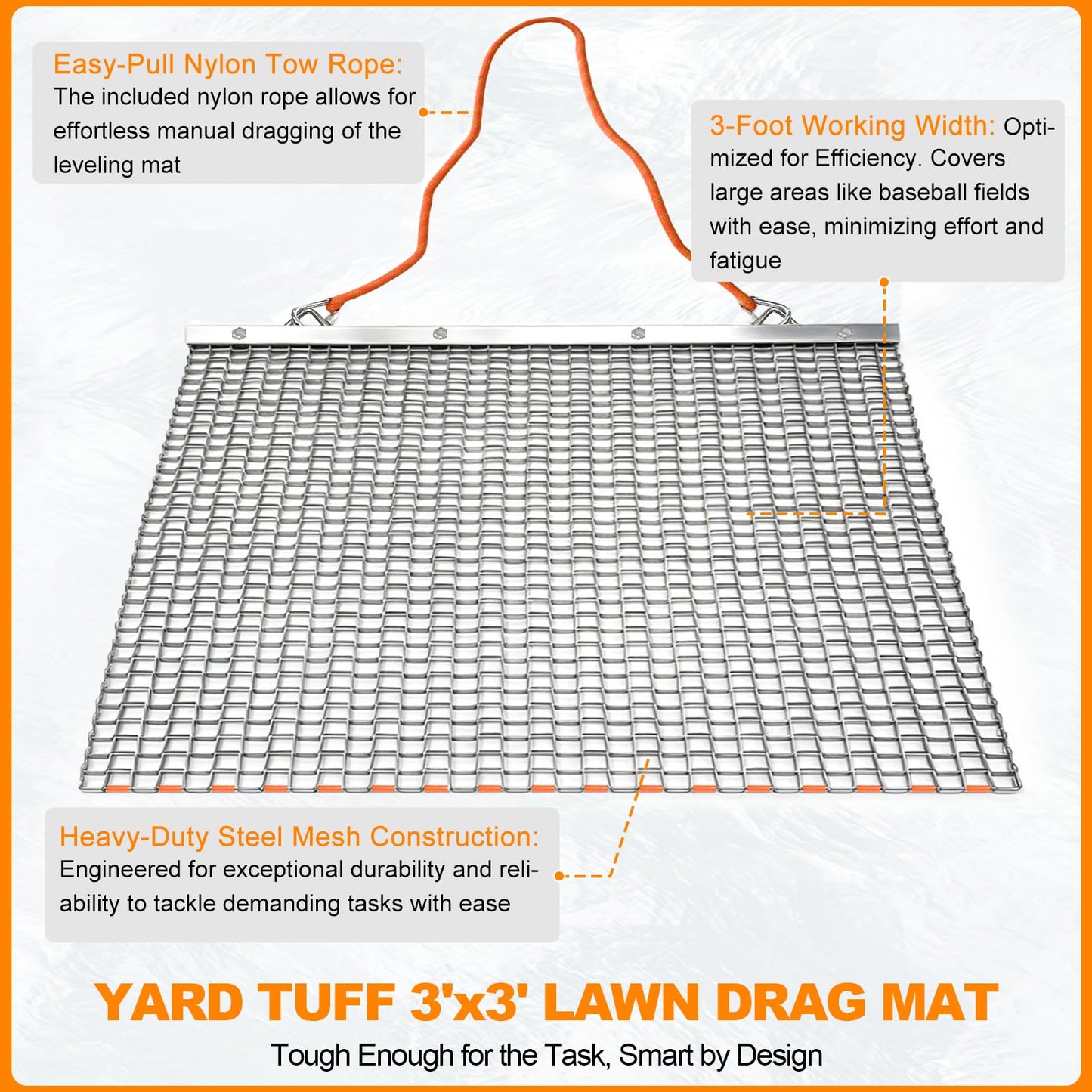 Umisu 3' x 3' Heavy Duty Drag Mat – Pre-Assembled Zinc & Steel Mesh Field Leveling Mat for ATV/UTV, Lawn, Gravel Driveway, Garden & Soil Aeration – Rust-Resistant Tow-Behind Ground Leveler