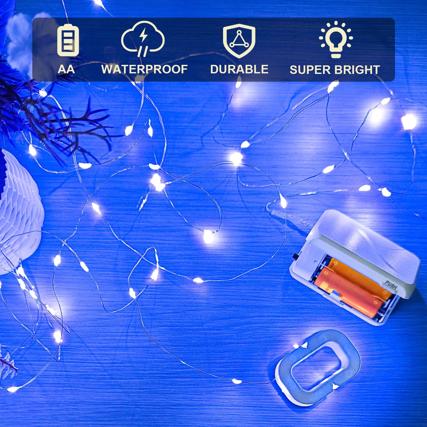 Aogist 2-Pack16FT Fairy Lights with Spool,Ultra-Bright 50 LEDs Battery Operated Copper Wire String Light for Bedroom Christmas Wedding Centerpiece Parties Decoration,Blue