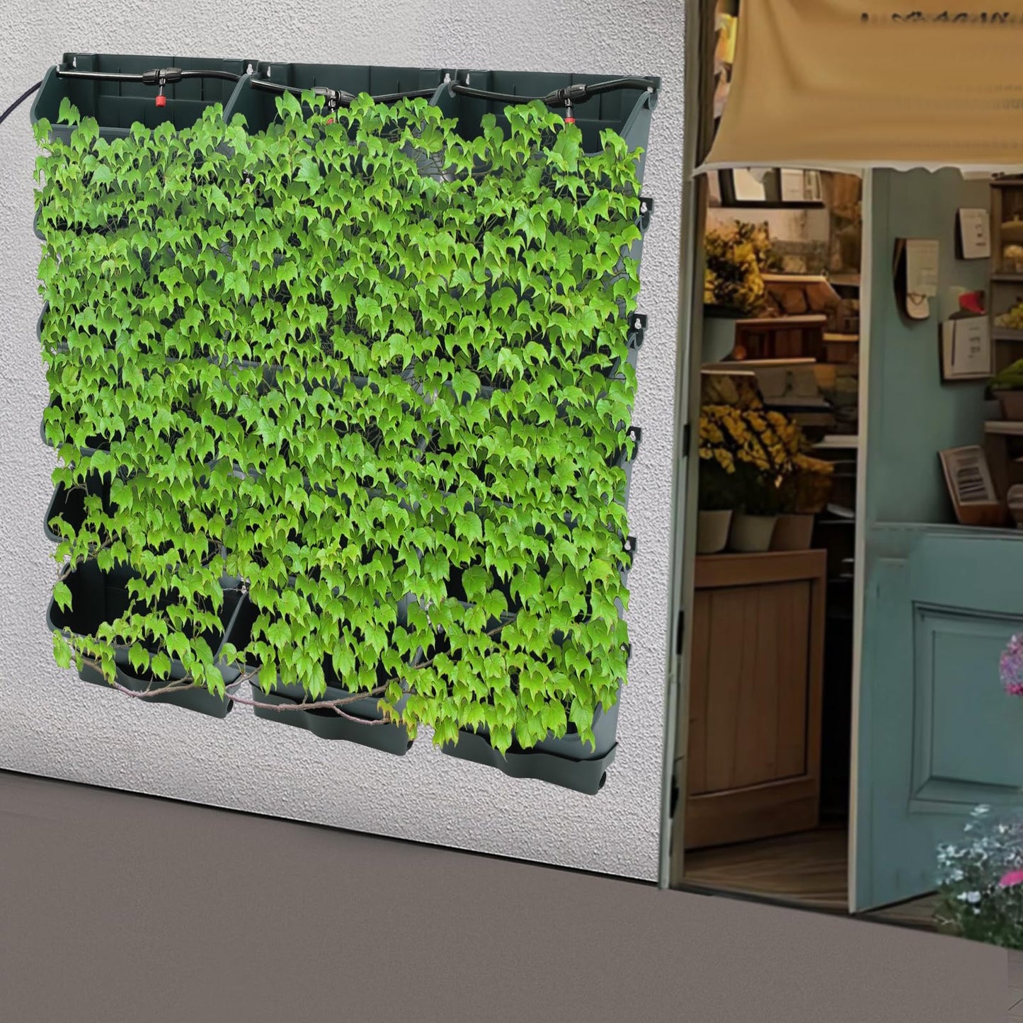 Cashewnuts 18 Pots Vertical Living Green Wall Wall-Mounted Drip Irrigation Planter Vertical Hanging Irrigation Planter Self Watering Stackable Box Kit, 39.37" L x 39.37" W x 5.51" H (Green)