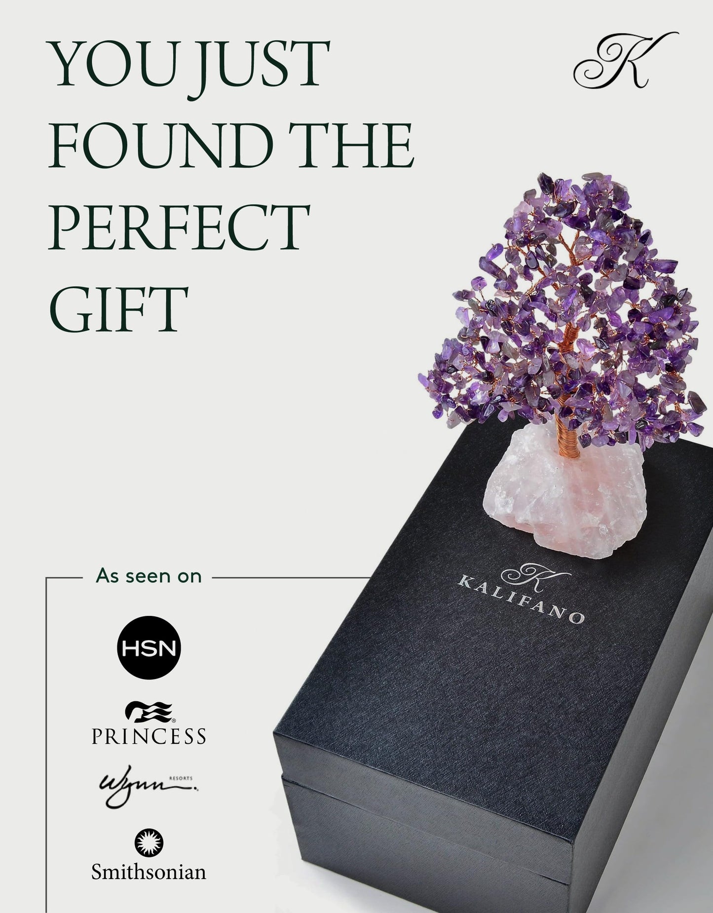 KALIFANO Premium Natural Amethyst (414 Gemstone Count) Chakra Crystal Tree with Rose Quartz Base with Healing Properties - Bonsai Feng Shui Money Tree for Positive Energy, Luck and Wealth