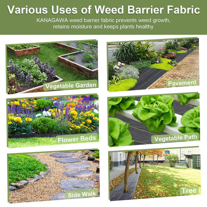 KANAGAWA 3oz Heavy Duty 6ft x 100ft Weed Barrier Fabric Professional Woven Landscape Ground Cover with 30 Landscape Staples, Landscape Fabric Density for Driveway Garden Yard Greenhouse Gardening