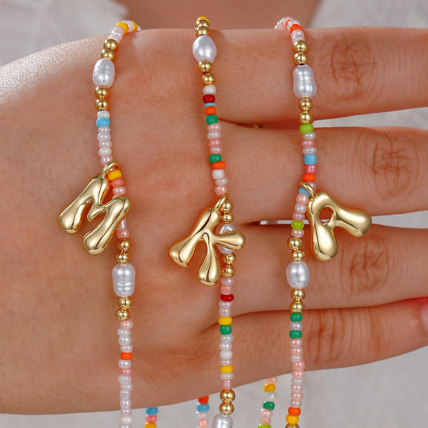 Ritach Initial Necklaces for Women Jewelry - Beaded Necklace Colorful Initial Necklaces for Women Letter S Necklacess Bubble Gold Boho Necklace for Girls Gifts Summer Beach Jewelry