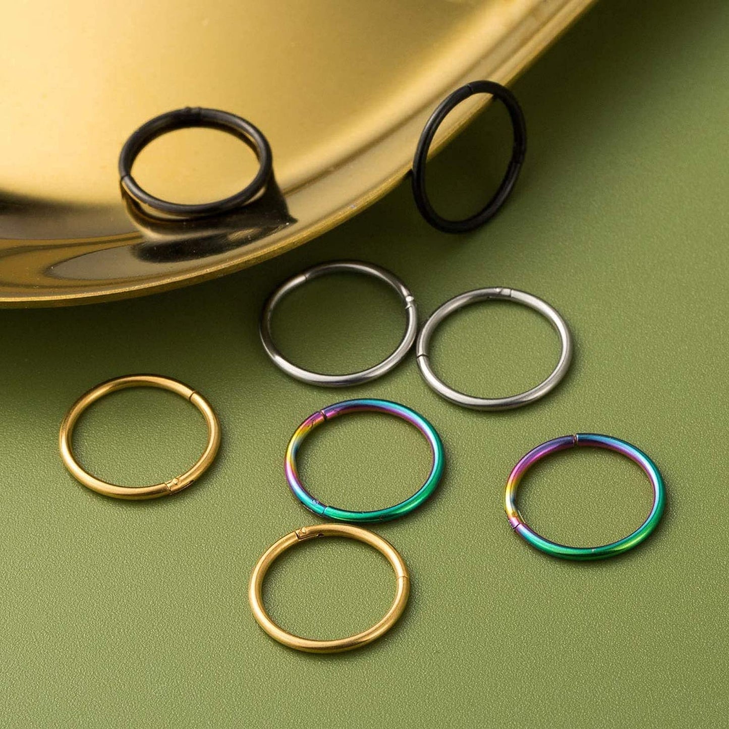 BOGKU 6pcs G23 Titanium Hinged Nose Rings Hoop 14 Gauge 9mm Nose Septum Clicker Segment Rings Cartilage Conch Tragus Helix Rook Hoop Earring Body Piercing Jewelry