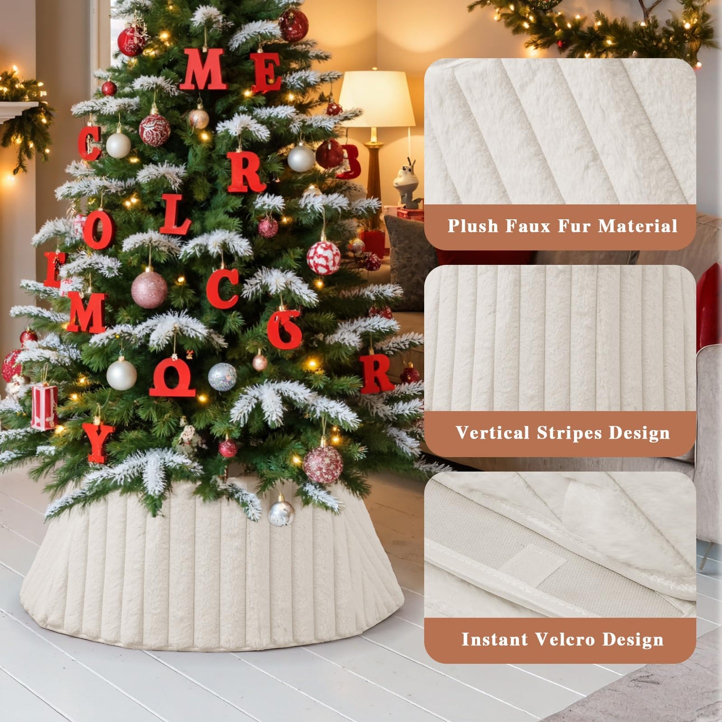 Lanpn 30 Inch Christmas Tree Collar, Plush Tree Collar Tree Stand Cover Xmas Tree Ring Stand Tree Basket Skirt for Winter Home Party Holiday Indoor Christmas Decorations (White, 75cm)