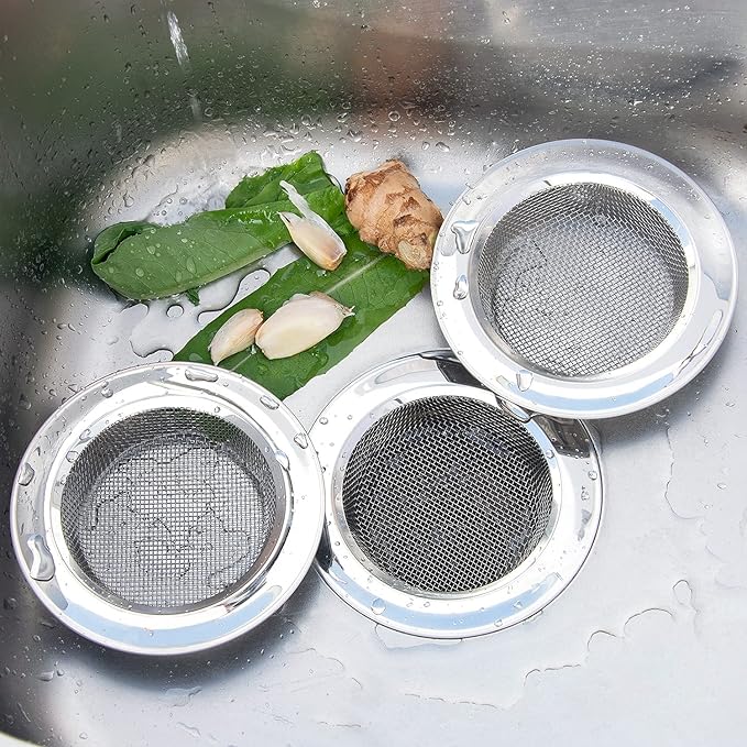 2PCS Kitchen Sink Strainer-Stainless Steel Mesh Drain Strainer, Large Wide Rim
