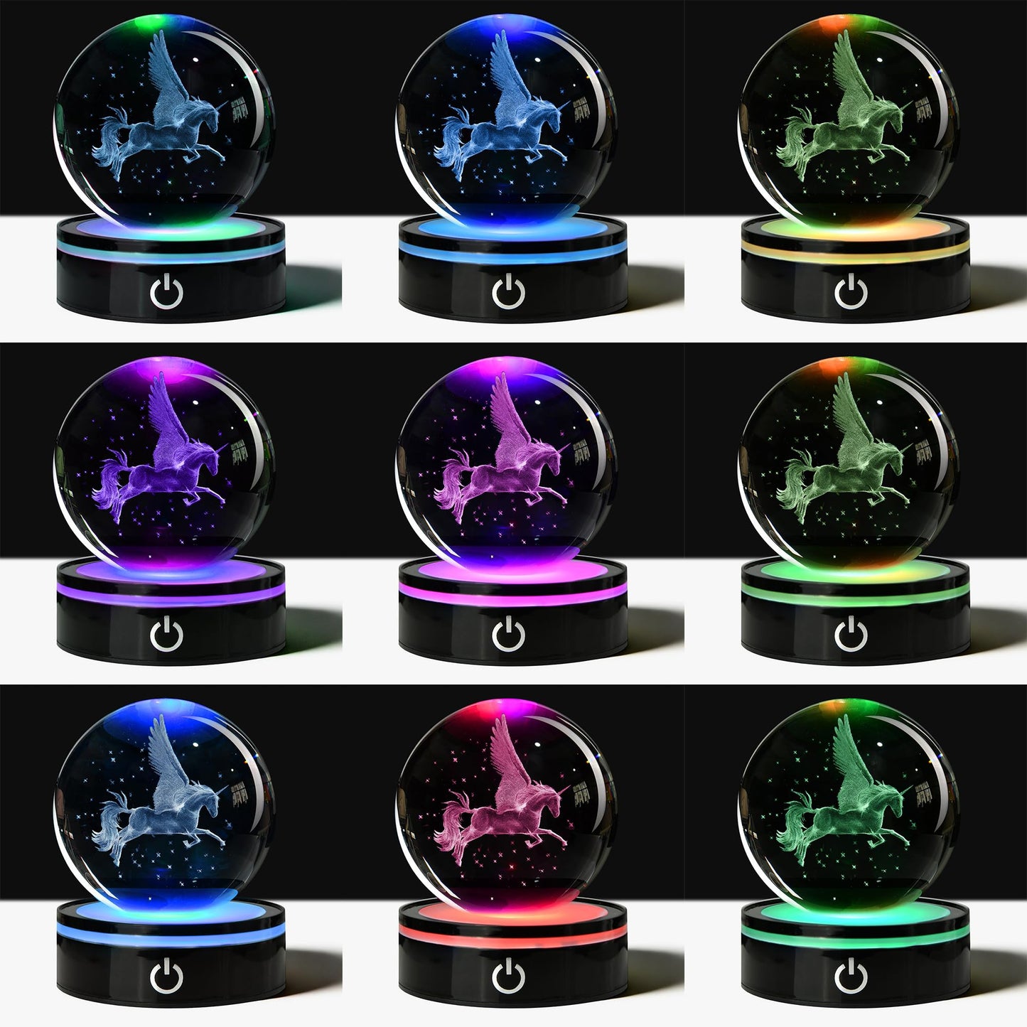 QIANCHANG 3D Unicorn Crystal Ball with LED Stand, 80mm Glass Sphere Night Light Lamp, Crystal Unicorn Figurines Collectibles Gifts for Women Girls Mom Kids