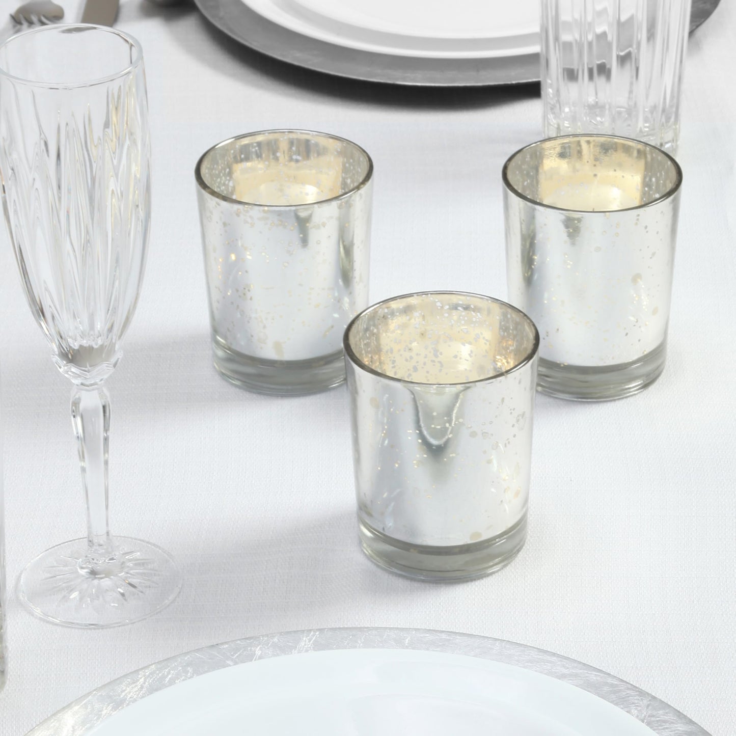 Hosley Set of 6 Metallic Mercury Glass Votive Tealight Candle Holders – Choice of Colors, Perfect for Parties, Weddings, Events, Aromatherapy, and Daily Use (Silver)