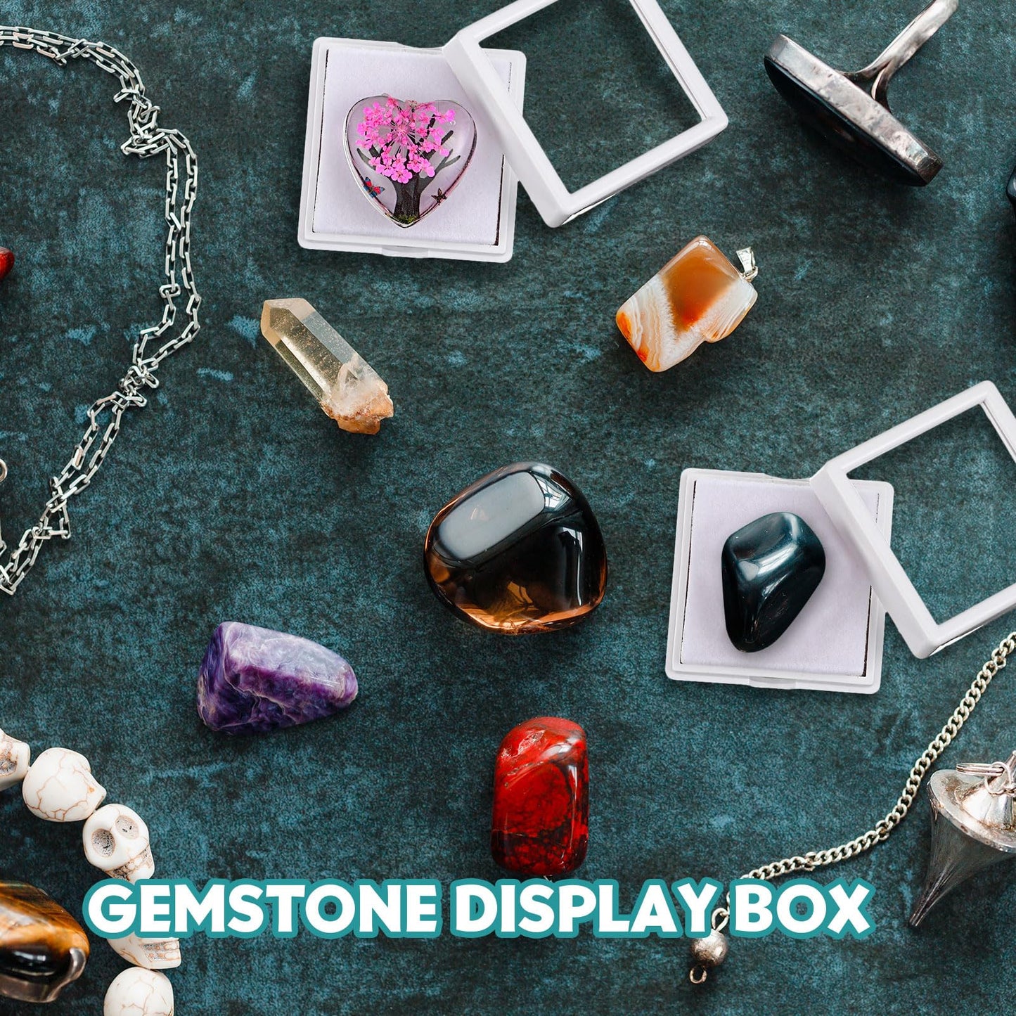 Kigley 30 Pcs Gemstone Display Box Jewelry Box Container with Clear Top Lids Bulk 1.57'' x 0.6'' for Gems Diamond Coins Gift Packing Ring Home Shop (White)