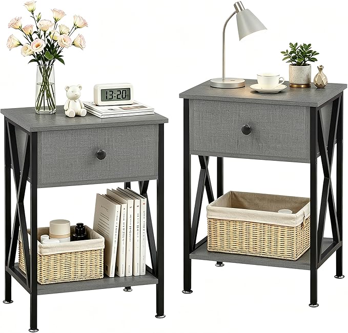 VECELO Nightstands Set of 2, Modern Bedside End Tables, Night Stands