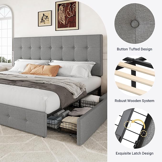 Allewie Upholstered King Size Platform Bed Frame