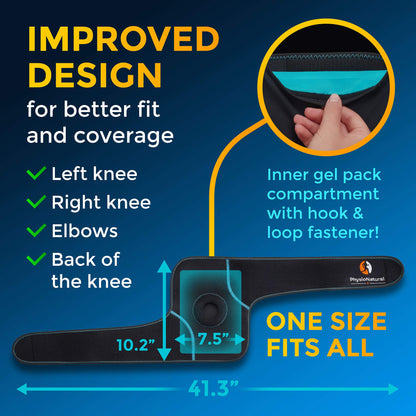 PhysioNatural Ice Pack for Knee Pain Relief, Reusable Gel Ice Wrap for Leg Injuries, Swelling, Knee Replacement Surgery, Cold Compress Therapy for Arthritis, Meniscus Tear and ACL