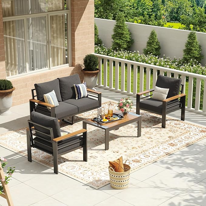 Aoxun Aluminum Patio Furniture Set 4 Seats, Oversized Outdoor Sectional