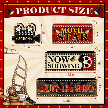 Britimes 4 Pcs Movie Night Table Decor Christmas Tiered Tray Decorations Set Movie Star Stack Block Signs Gift Rustic Farmhouse Tabletop Decor for Table & Home Office