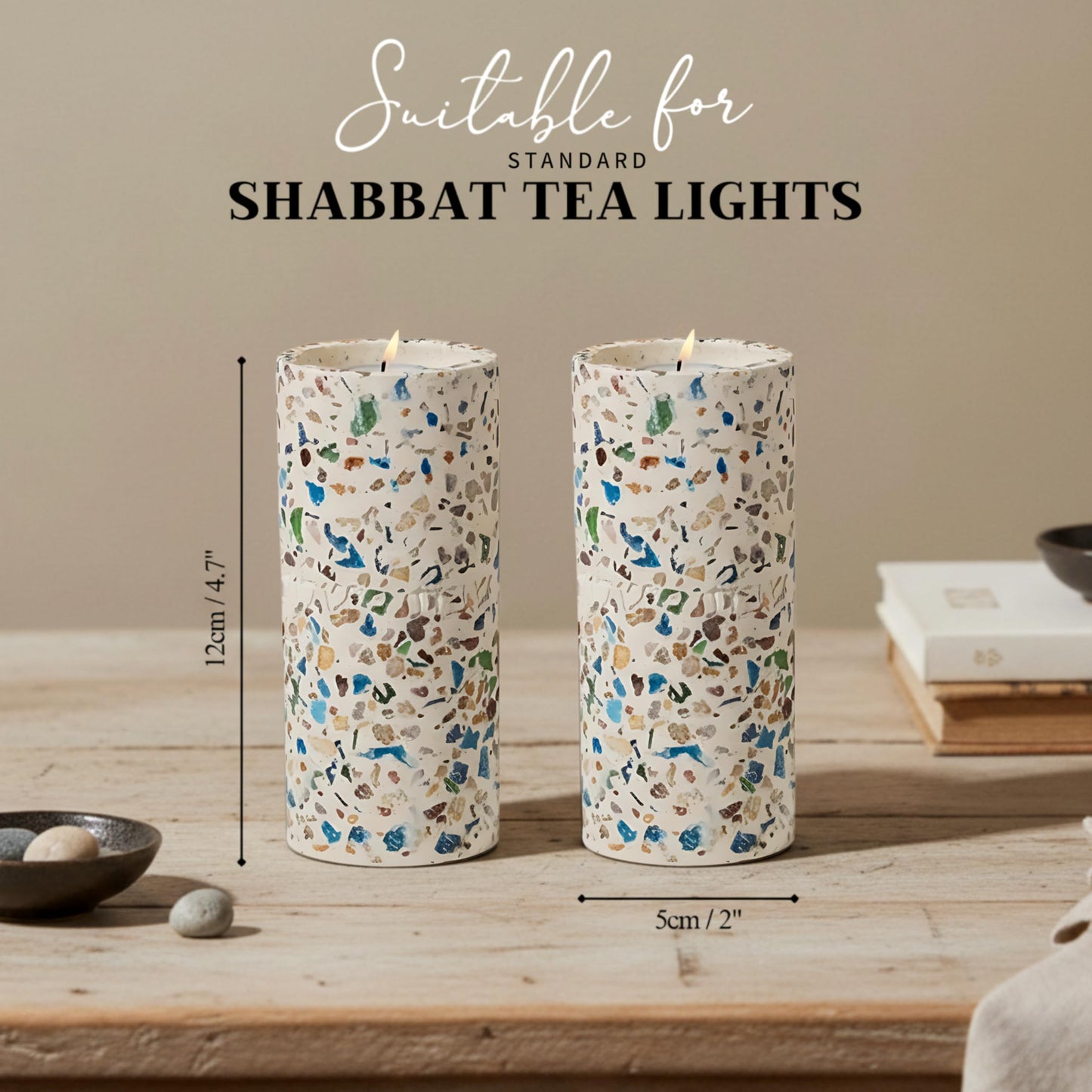 Suri Shabbat Candle Holder – Elegant Shabbat Candlesticks for Jewish Home Décor, Modern Metal Design, Perfect Candle Holders for Sabbath & Gift Giving (Turquoise)