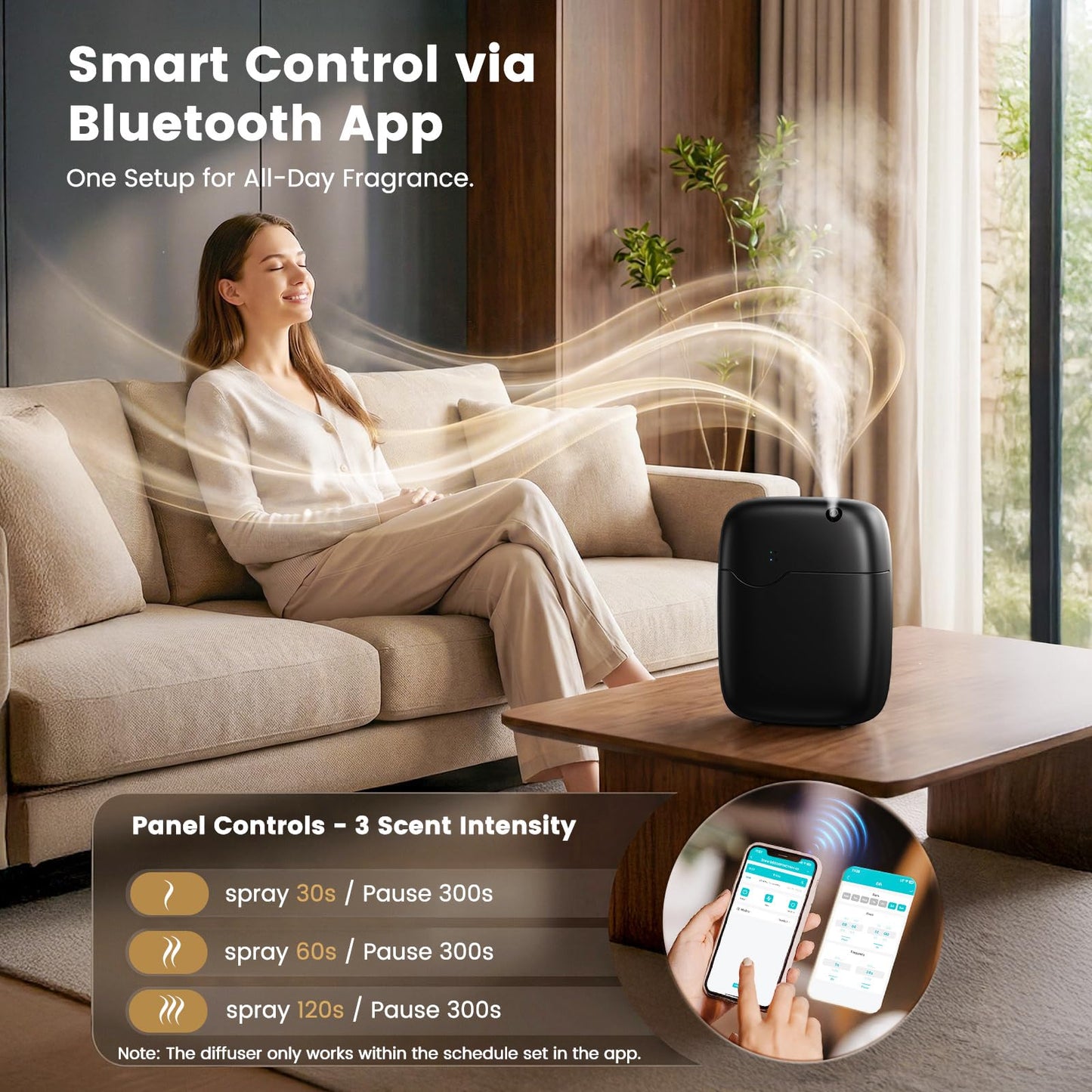 XEITIN Waterless Essential Oil Diffuser - Whole-Home Scent, Cold Air Diffuser Up to 3000sq.ft for Large Home Office Hotel Spa, Adjustable Intensity & Time, App+Panel Control, Quiet Wall Amount, 400ml