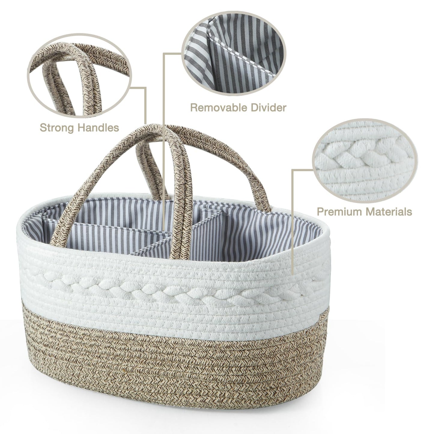 PandaEar Baby Diaper Caddy Organizer, Portable Nursery Storage Basket Cotton Rope Diaper Caddy for Baby Shower Gifts Newborn Infants -Brown