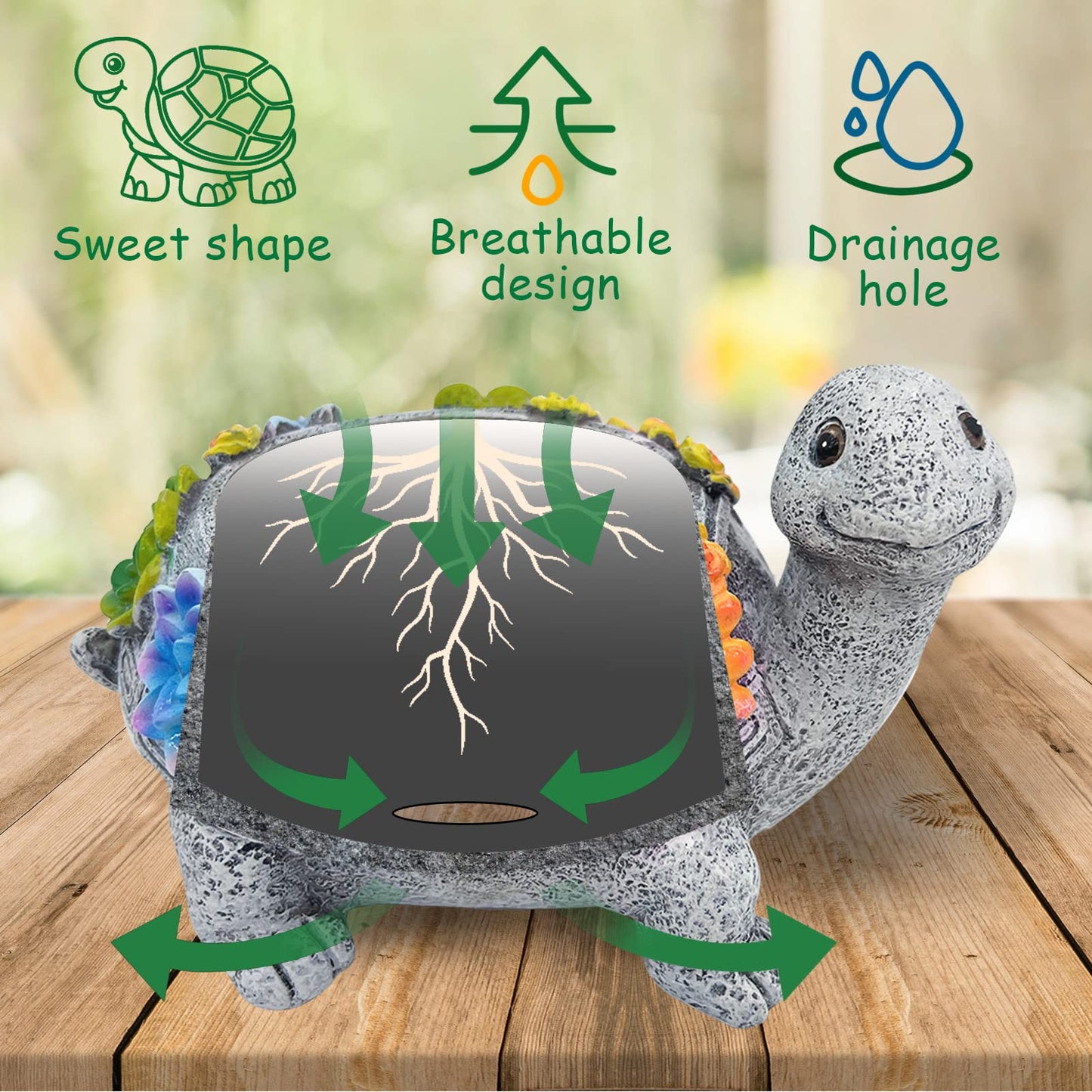ASDFG Turtle Succulent Planter, Resin Material, Indoor/Outdoor Use, Cute Decor, 5.9" x 3.94" x 3.15"