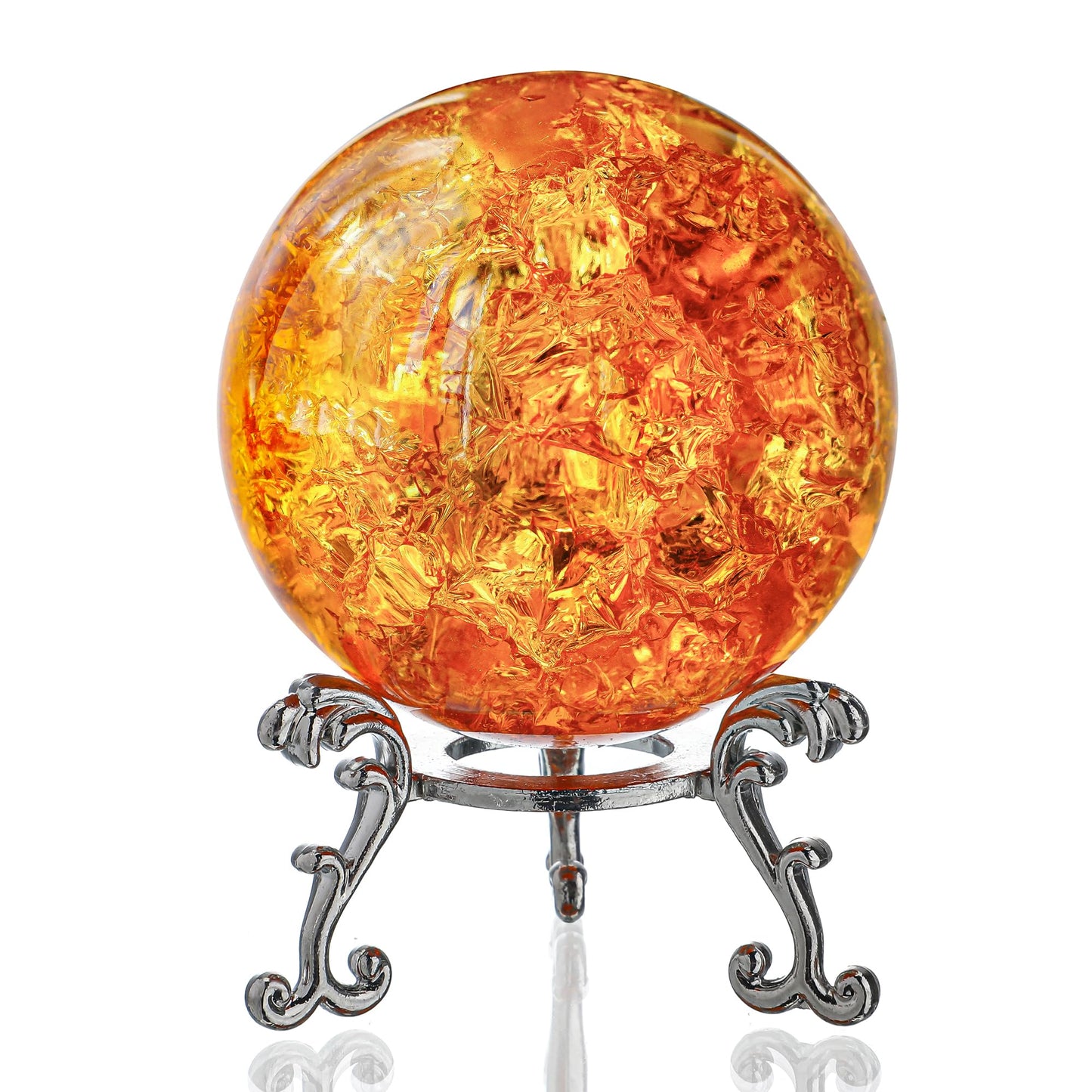kanpura 2.3inch Amber Ice Cracked Ball Crystal Ball Fengshui Paperweight Glass Ball for Christmas Home Fish Tank Accessories Rockery Decor