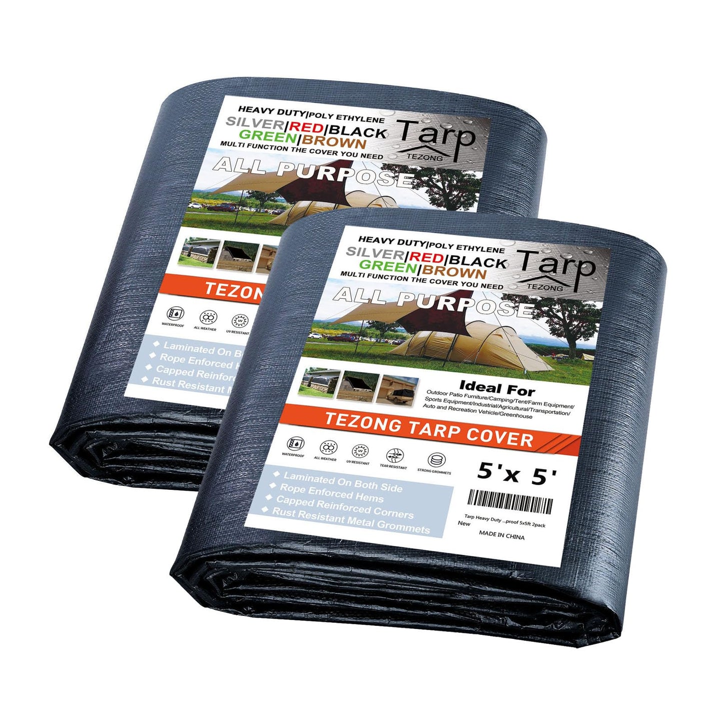 Tarps Heavy Duty Waterproof 24x36ft,TEZONG Black Tarp 12Mil Plastic Tarpaulin Outdoor Tarp Cover for Emergency Rain,Patio Furniture,Wood,Roof,Camping,Car,Pool