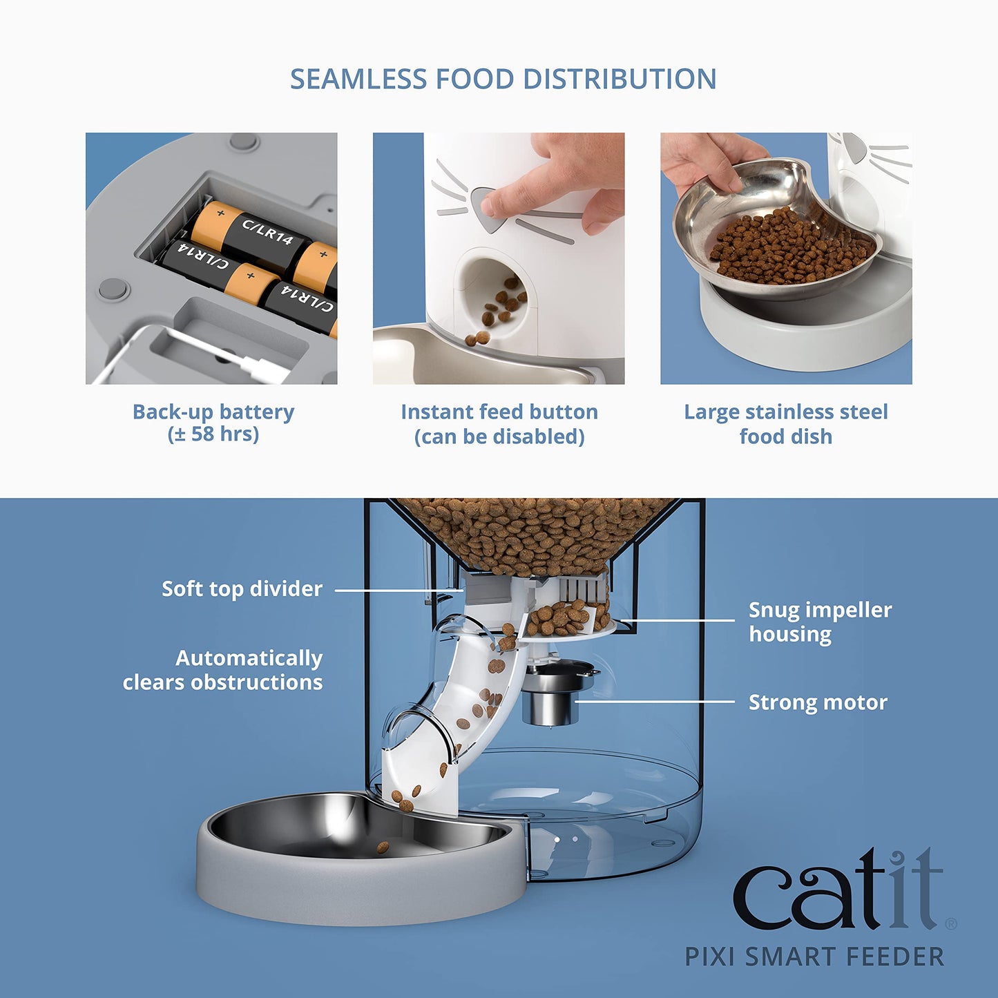 Catit - PIXI Smart Feeder - Automatic Cat Food Dispenser - Timed Pet Feeder for Cats with Dry Food Dispenser, Dessicant Bag, Portion Control, WiFi Enabled