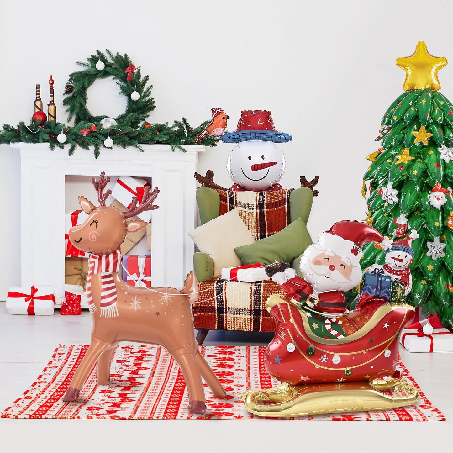 Merry Christmas Party Decorations : Christmas Party Supplies with Santa Claus, Snowman, & Christmas Tree Balloons for Festive Holiday Celebrations