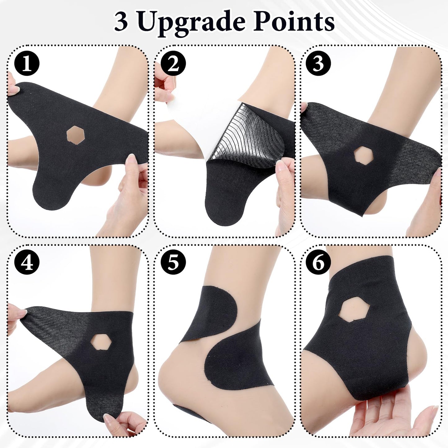 Hadnves 10 PCS Precut Kinesiology Tape for Ankle Cotton Elastic Athletic Ankle Tapes Comfort Breathable Waterproof Tape Sprain Pain Relief Ligament Muscle Provide Support Stability Marathon (Black)