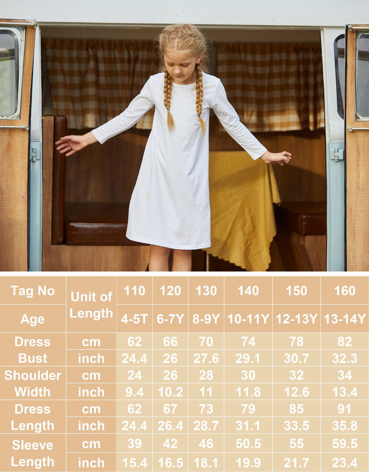 Arshiner Girls Dress Kids Long Sleeve Solid Color Casual T-Shirt Dress Navy Blue Tween 10-11 Years