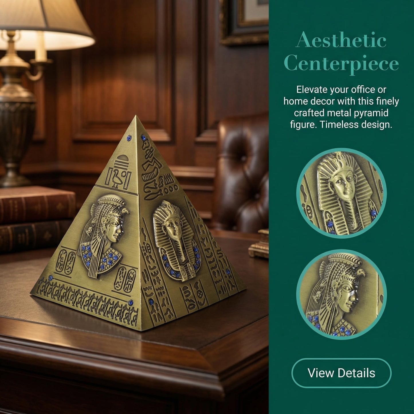 DECHOUS Egyptian Decor Pyramid Statue - Small Metal Ancient Egypt Meditation Pyramid Ornament Gifts for Souvenirs Home Office Building Model, 8.7 Inch