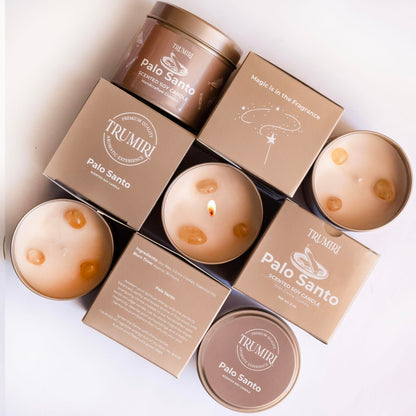 Palo Santo Candle for Home - Highly Scented with Citrine Crystals - 5oz Soy Wax Organic Non Toxic for Aromatherapy Relaxation Meditation - Room Decor for Men - New House Essentials - Pet Safe Candel