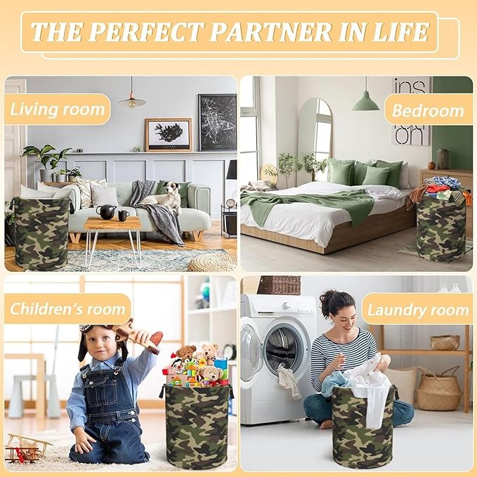 Green Camouflage Laundry Hamper Bag