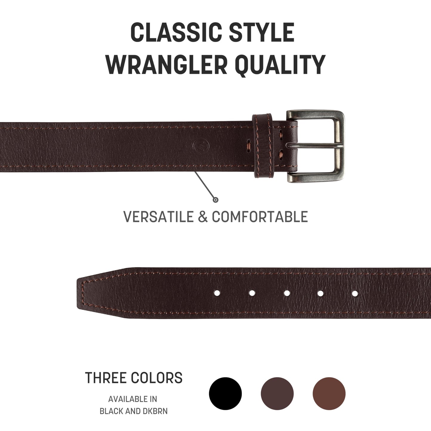 Wrangler Men’s Leather Country Casual Every Day Dress Belt for Jeans, Khakis Brown 38