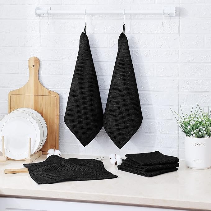 Kitinjoy 100% Cotton Kitchen Dish Cloths, 12 Pack Waffle Weave Ultra Soft