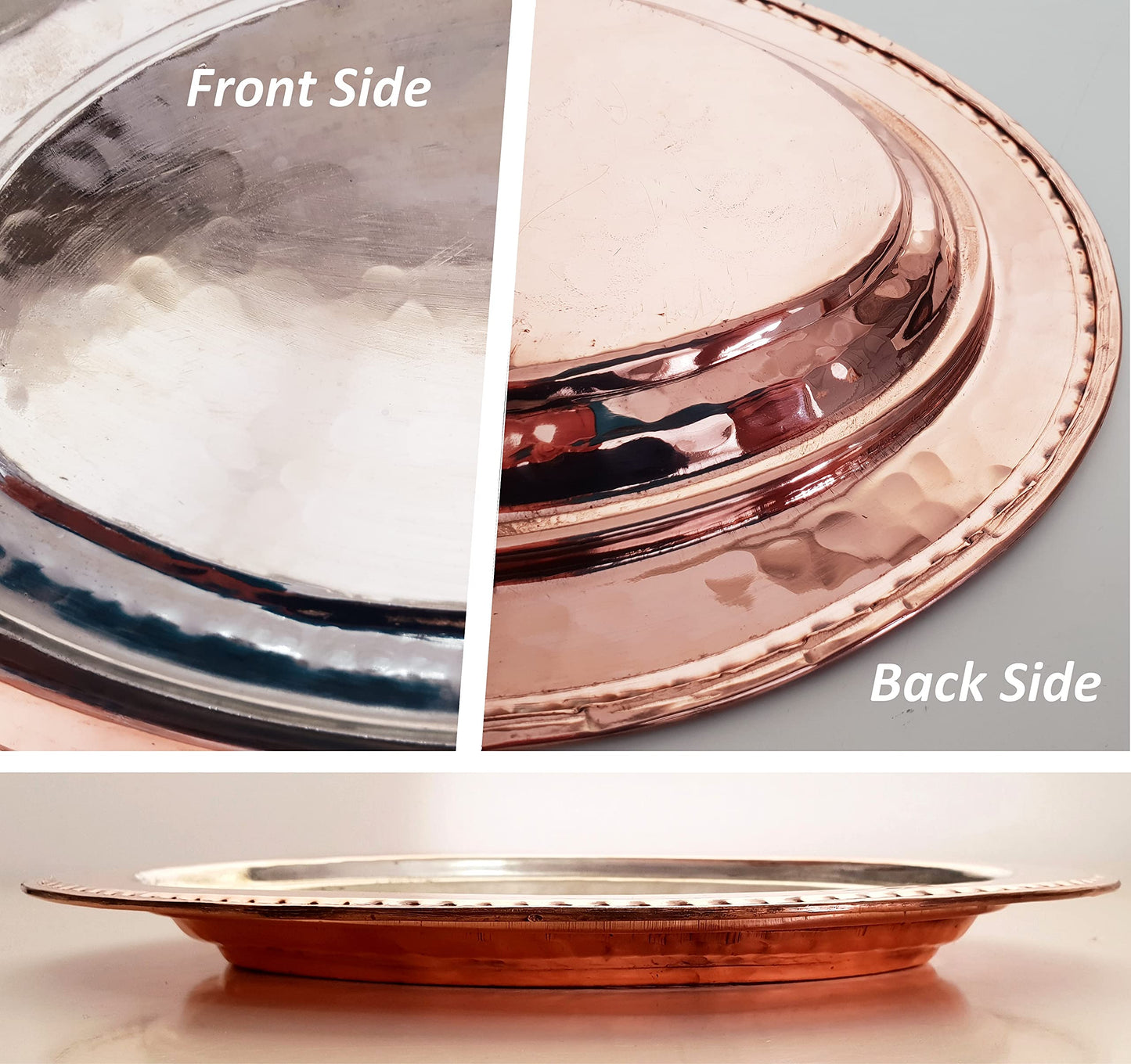 DLK - Handmade Pure Copper Serving Plate - Iskender Kebab Plate - Turkish Kebab presentation - Oval Copper Plate 12 inch (31cm)
