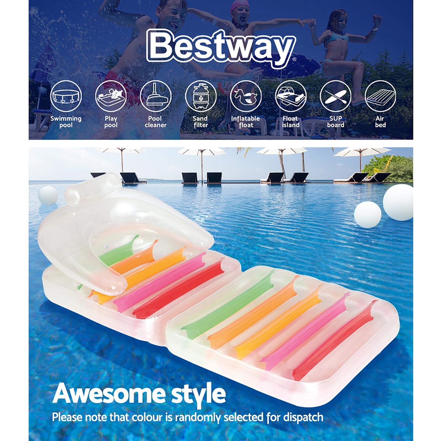 Bestway Folding Lounge Chair, Swimming Pool Float, Inflatable Pool Lounger