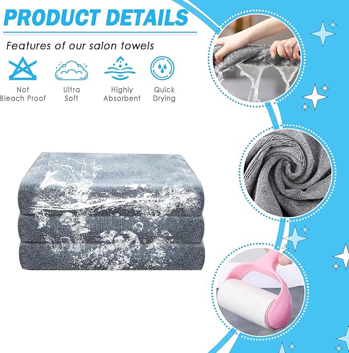 Grey Salon Towels, Super Soft and Absorbent Microfiber Hair Towel