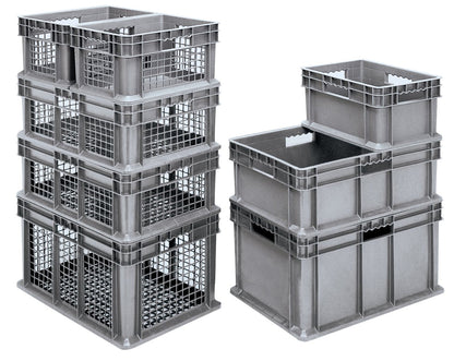 Akro-Mils 37686 Plastic Straight Wall Container Tote with Solid Sides and Solid Base, (24-Inch x 16-Inch x 16-Inch), Gray, (2-Pack)