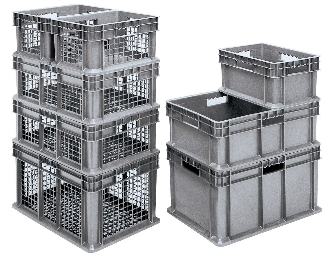 Akro-Mils 37676 Plastic Straight Wall Container Tote with Mesh Sides and Solid Base, (24-Inch x 16-Inch x 16-Inch), Gray, (2-Pack)