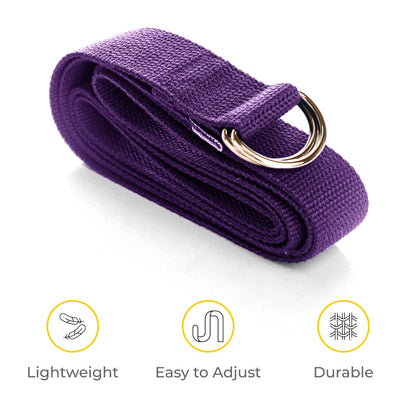 Sunshine Yoga 10-Pack Yoga Strap, 6-Foot Yoga Straps With Anti-Slip D-Ring Buckle, Adjustable Leg Stretching Strap for Muscle and Hamstring Stretch, Exercise Strap for Schools and Studios, Purple