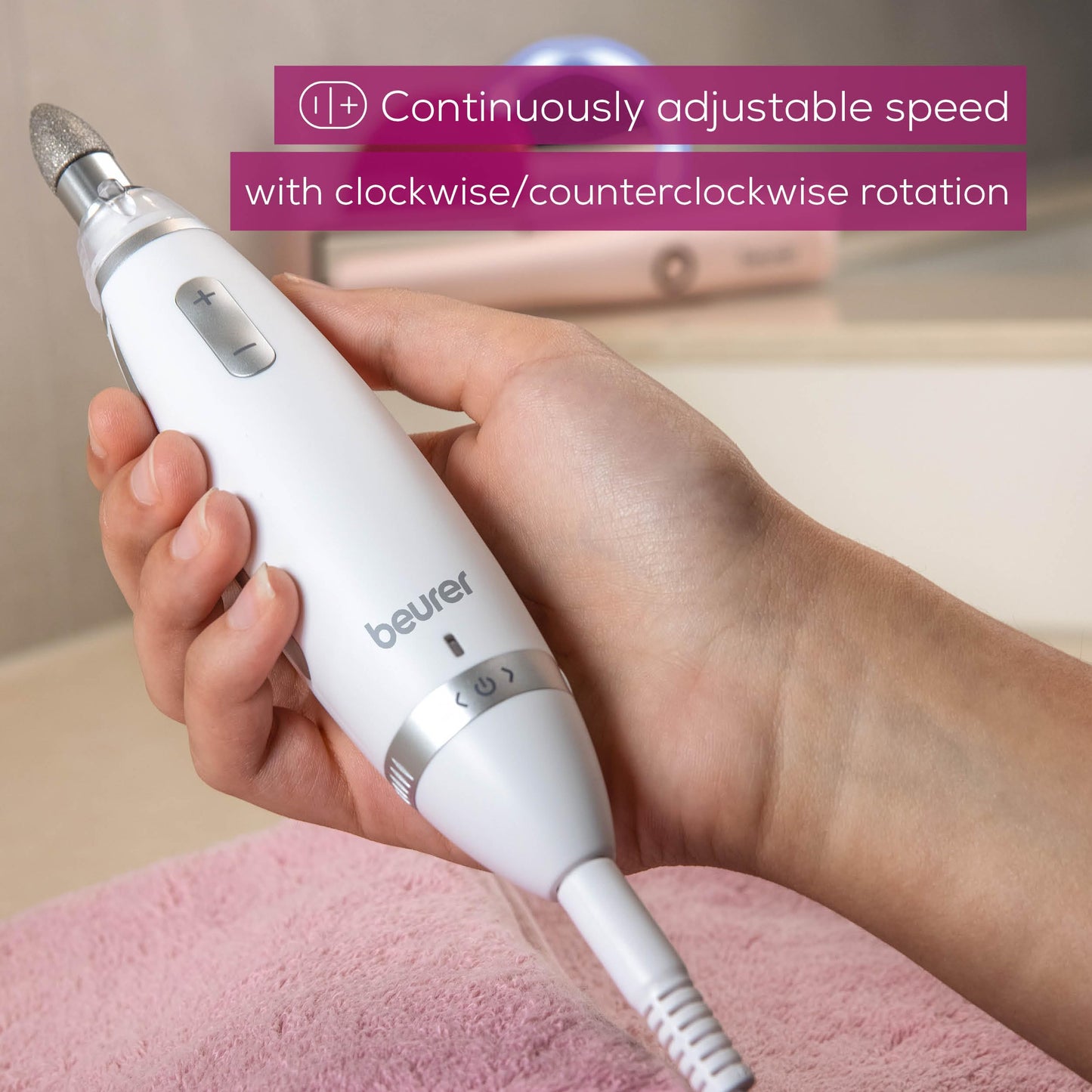 Beurer MP64 Nail Drill Kit, Cordless Electric Nail File with 10 Attachments and LED Light, Electric Manicure Set with Adjustable Speed, E-File for Manicure and Pedicure, with Storage Case