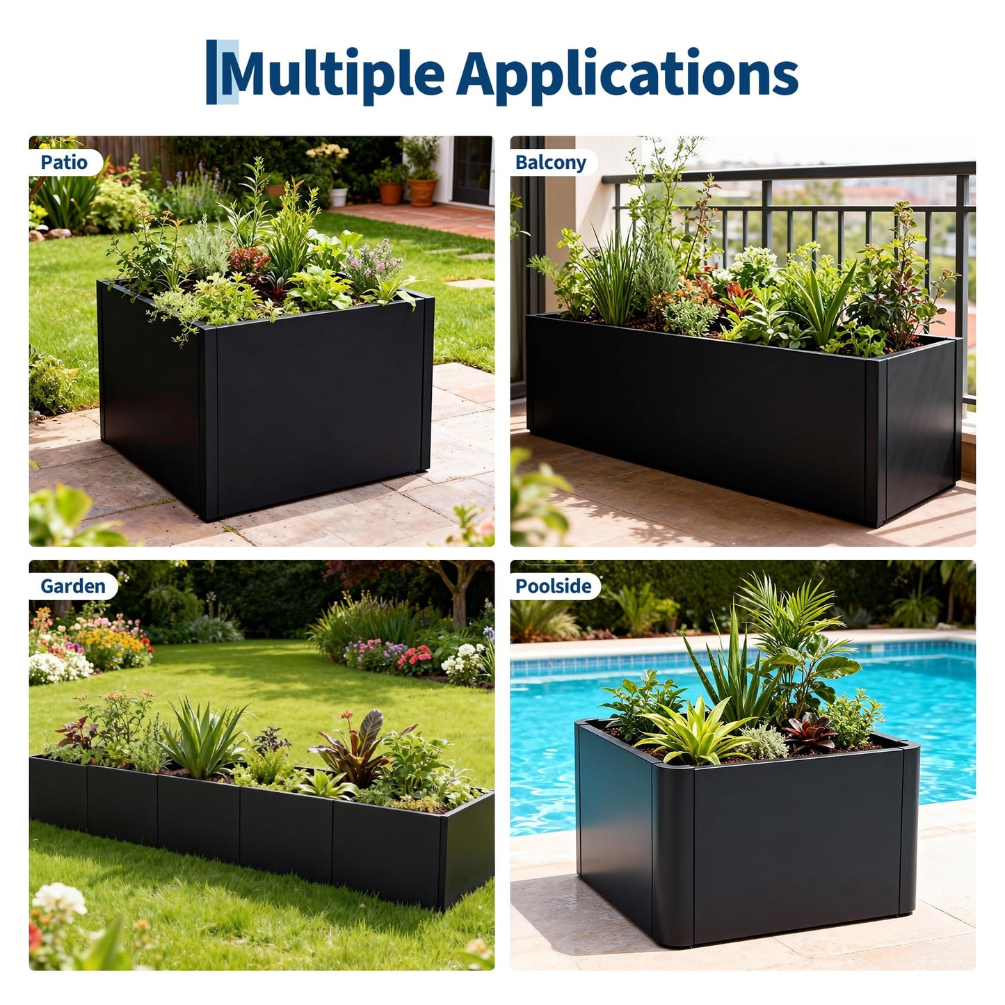 Garvee Large Metal Planter Box for Outdoor Plants, 51"X18"X12" Heavy Duty Steel Rectangular Planter with Snap-on Assembly, Open Base Design (No Bottom), for Garden Patio Yard