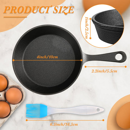 Remerry 40 Sets 4 Inches Cast Iron Skillets Mini Black Iron Nonstick Frying Pan Small Sizzling Plate Egg Pan Cast Pot Bundle with Oil Brush for Indoor and Outdoor Restaurant Kitchen