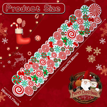 Kingdder Christmas Table Runner Candy Cane Peppermint Red White Green Lollipop Bow Table Mat Xmas Party Decor Centerpiece for Home Christmas Party Decoration, 71 x 14 Inch(Candy)