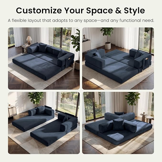 78.8" Convertible Sofa Bed, Corduroy Futon Couch